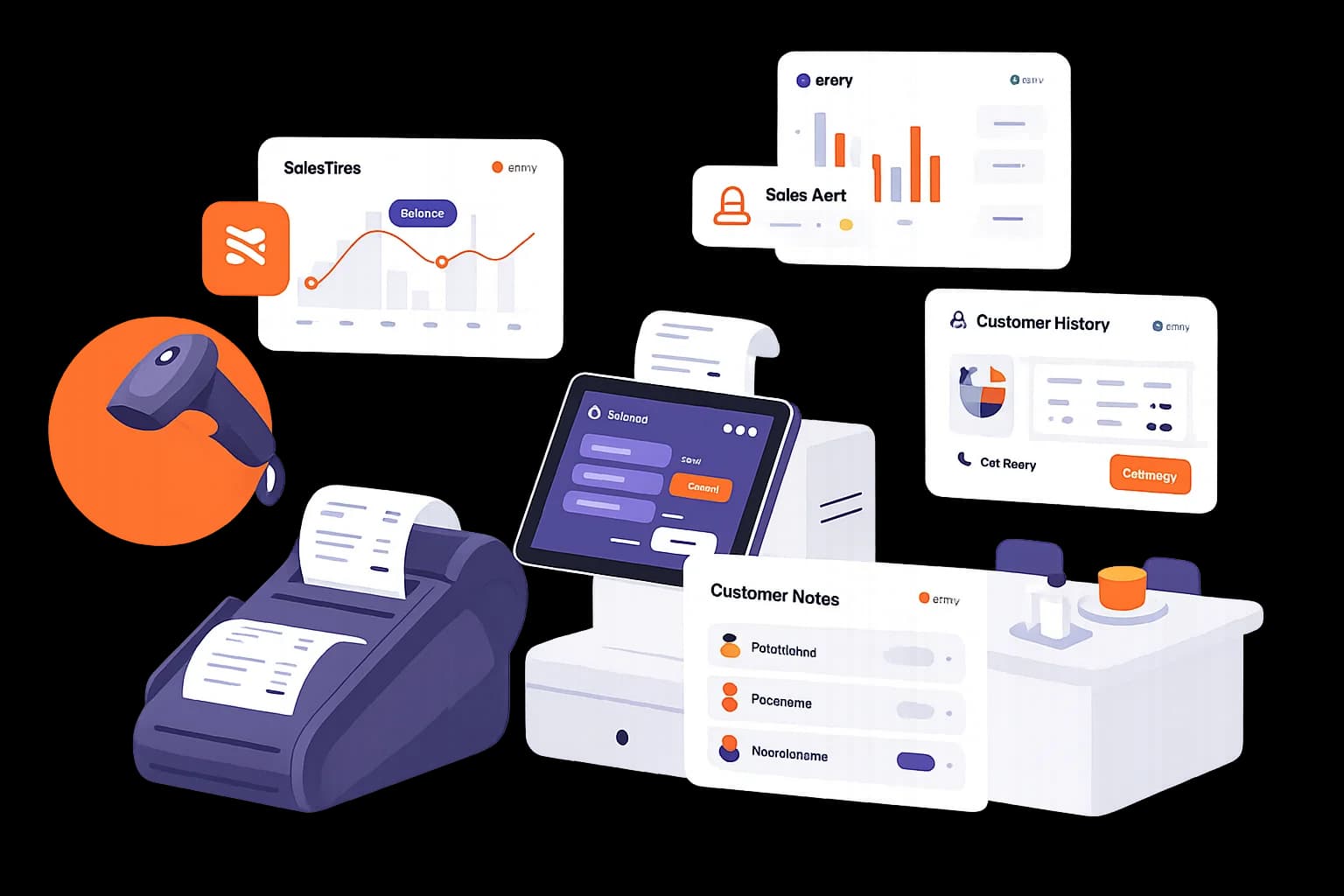 Modern POS system interface with dashboard analytics